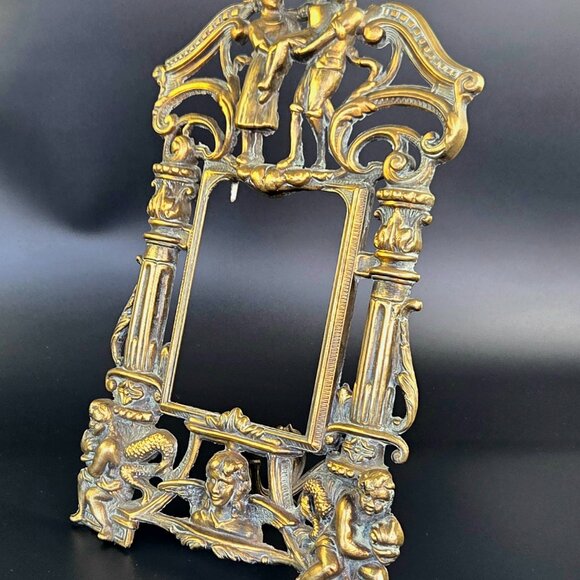 Antique Art Nouveau Brass Picture Frame – 14" Tall - Picture 6 of 9